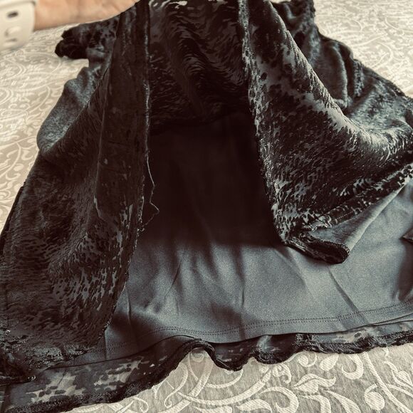 DKNY Dress Women 18W Black Burnout Velvet Slit Sweetheart Sheer Classy Glam NWT - Picture 13 of 16